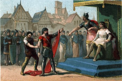 Louis 1er dit Le Debonnaire (814-840) oli alentunut, ja hänen poikansa riisuivat keisarillisuutensa. Kromolitografia noin 1890. tekijältä French School