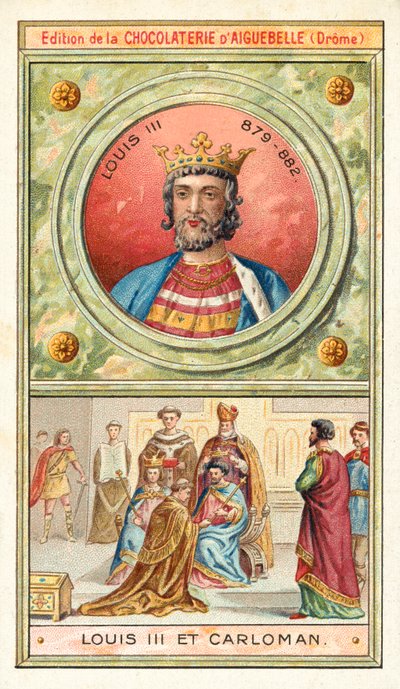 Ludvig III ja hänen nuorempi veljensä Carloman II, Ranskan yhteiskuninkaat 9. vuosisadalla (chromolitho) tekijältä French School