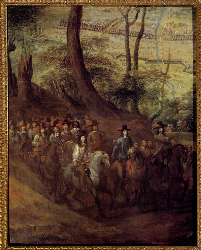 Ludvig II Bourbon, Conden prinssi (Bourbon-Conde) (Grand Conde) (1621-1686) tai Enghienin herttua piirittelemässä kaupunkia Maalaus ranskalaisesta koulusta 1600-luvulta. Aurinko 0,73x0,58 m tekijältä French School