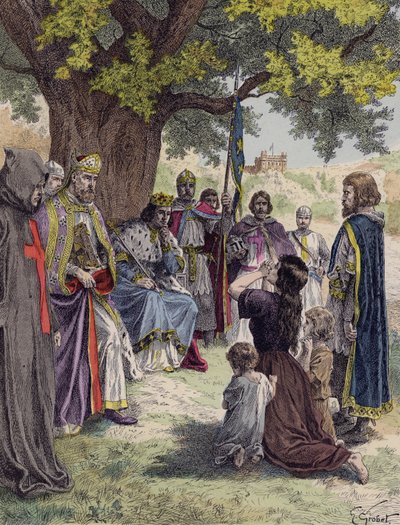 Ranskan Ludvig IX jakamassa oikeutta tammen alla Vincennesissä. tekijältä French School