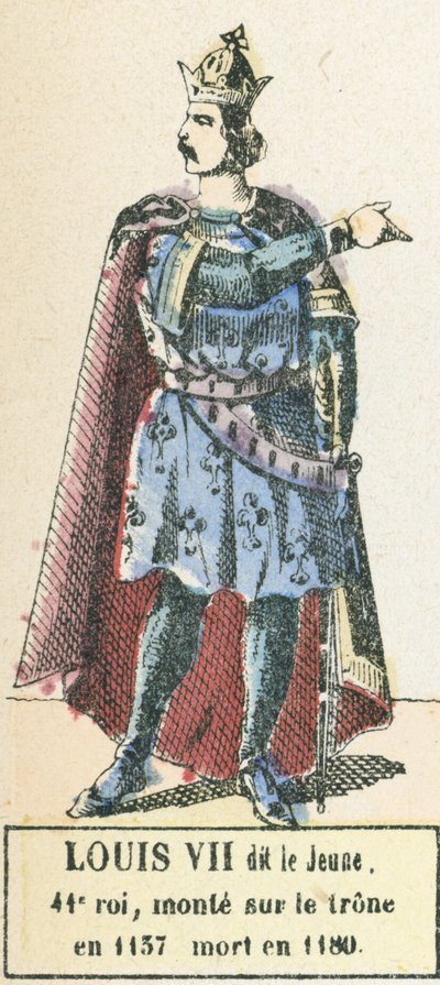 Louis VII dit le Jeune, 41. kuningas, nousi valtaistuimelle vuonna 1137, kuoli vuonna 1180 (värinen kaiverrus) tekijältä French School