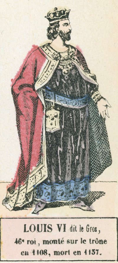 Louis VI dit le Gros, 46. kuningas, nousi valtaistuimelle vuonna 1108, kuoli vuonna 1137 (värinen kaiverrus) tekijältä French School