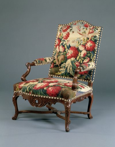 Louis XIV Fauteuil, n. 1710 (veistetty pähkinä ja kuvakudos) (katso myös 220169) tekijältä French School