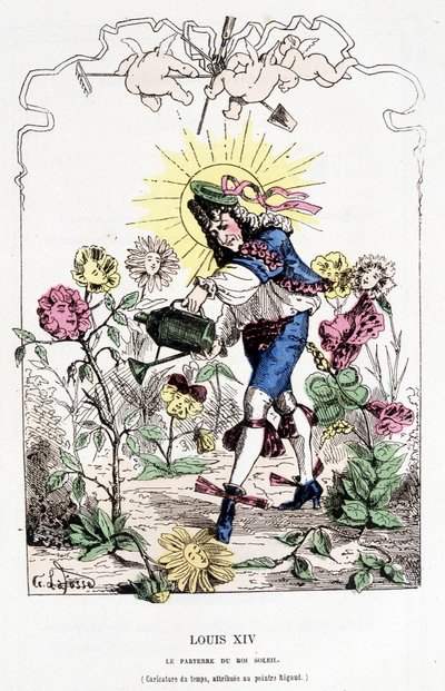 Ludvig XIV naamioitunut puutarhuriksi - Touchatoutin "" Histoire de France Tintamarresque" -kirjassa tekijältä French School