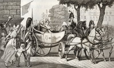 Ludvig XVIII (1755-1824) saapuu Pariisiin vuoden 1814 restauroinnin yhteydessä Colartin "Histoire de France" -teoksesta, julkaistu n. 1840 tekijältä French School