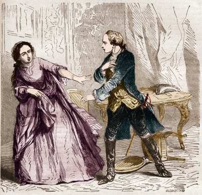 Ludvig XV Ranskan kuningas (1710-1774) Ventimiglian kreivitär (Madame) (1712-1741), hänen rakastajatar. Tohtori Th. -F. Debray. 1879. tekijältä French School
