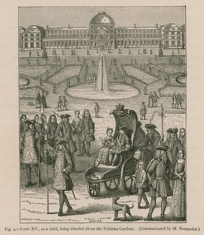 Ludvig XV lapsena pyöräiltyään Tuileries-puutarhoista tekijältä French School