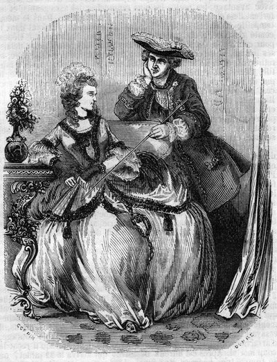 Ludvig XV ja rouva de Pompadour, Jeanne Antoinette Poisson (1721-1764) (Marquise de Pompadour) - teoksessa "Histoire de France" L.-P. Anquetil tekijältä French School