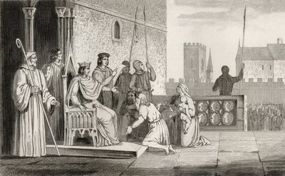 Ludvig X (1289-1316) ilkikurinen vapauttaa maaorjat Colartin teoksesta "Histoire de France", julkaistu noin 1840 tekijältä French School