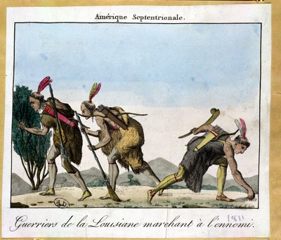 Louisianan intiaanit jäljittelevät vihollistaan, n. 1811 tekijältä French School