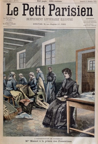 Marseillen myrkytys: rouva massot Presentiinien vankilassa - couv. teoksessa "Le Petit Parisien" 27.12.1903 (kaiverrus) tekijältä French School