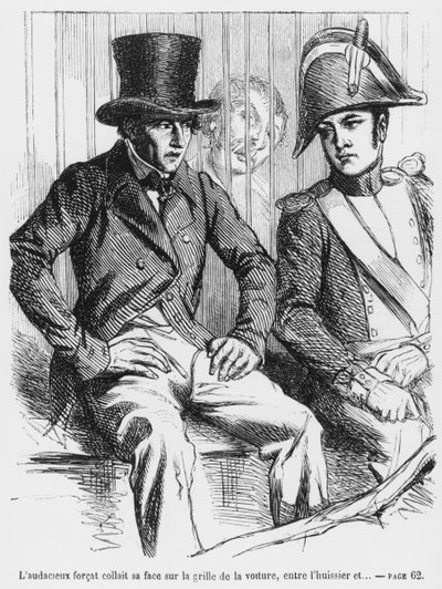 Lucien de Rubempre ja Vautrin pidätettiin, Honore de Balzacin kuva Splendeurs et Miseres des Courtisanesista, julkaistu 1867 tekijältä French School
