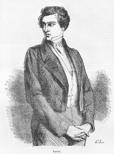 Lucien de Rubempre, kuvitus Honore de Balzacin teoksesta "Les Illusions perdues", julkaissut Michel Levy Freres, 1867 (kaiverrus) (bw-kuva) tekijältä French School