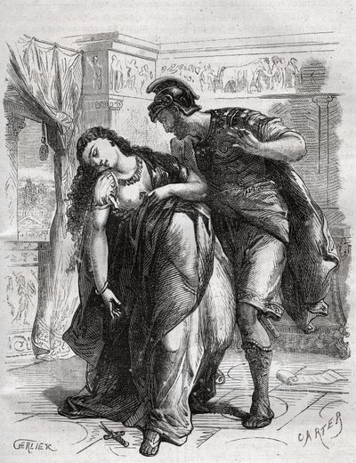 Lucrecen kuolema: Lucrece (Lucrezia, Lucretia, roomalainen nainen 6. vuosisadalla eKr.) joutui serkkunsa Sextus Tarquinin, Tarquin Superbin pojan, väkivallan uhriksi. Hän teki itsemurhan aviomiehensä Lucius Tarquinius Collatinuksen, joka tunnetaan nimellä  tekijältä French School