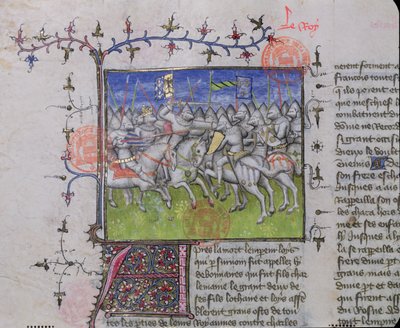 MS.2028 Taistelu Louis I hurskaan (778-840) poikien välillä Grandes Chroniques de Francesta, 1375-79 tekijältä French School