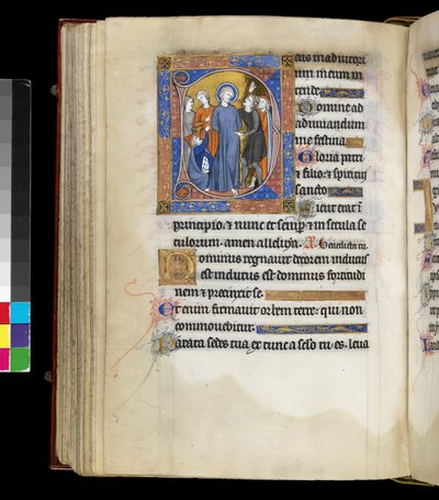 MS 300 f.191v, Kristuksen pilkkaaminen Jeesuksen kanssa, kiduttajien ympäröimänä, mukaan lukien kaksi juutalaisille pukeutunutta miestä, Psalter and Hours of Isabella of France, Pariisi, n. 1265-1270 (kynä & muste ja tempera pergamentilla) tekijältä French School