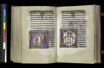 MS 300 f.198v-199r, Äänioikeus ristille ja äänioikeus enkeleille, Psalter and Hours of Isabella of France, Paris, n. 1265-1270 (kynä ja muste ja tempera pergamentilla) tekijältä French School