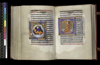 MS 300 f.206v-207r, Suffrage to St Margaret and Suffrage to St. Catherine, Psalter and Hours of Isabella of France, Paris, n. 1265-70 (kynä & muste ja tempera pergamentilla) tekijältä French School