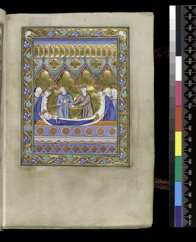 MS 300 f.VIr, Daavidin hautaus, Psalter and Hours of Isabella of France, Pariisi, n. 1265-1270 (kynä & muste ja tempera pergamentilla) tekijältä French School