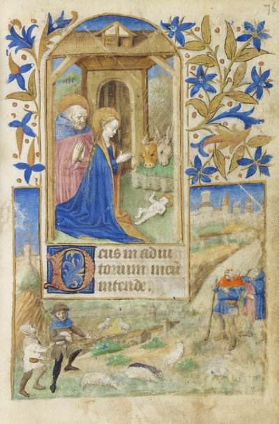 MS 39-1950 f.76r The Nativity, 1464 (kultahopea ja värillinen muste pergamentilla) tekijältä French School