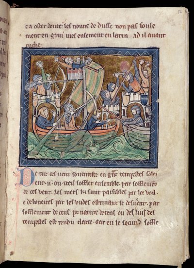 MS Marlay Lisää 1 f.86 sivu tekstiä meritaistelun valaistuksella, De Re Militarista, n. 1270 tekijältä French School