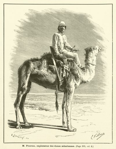 M Foureau, Saharan dyynien tutkija (kaiverrus) tekijältä French School