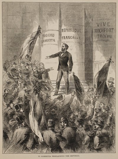 M. Gambetta julistamassa tasavaltaa, syyskuu 1870, kuva Cassellsista Ranskan ja Saksan välisen sodan historia, 1870-1871 tekijältä French School