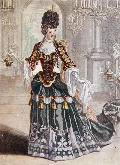 Mademoiselle Desmatins Psychen roolissa Lullyn oopperassa, n.1703 (värikaiverrus) tekijältä French School