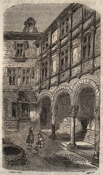 Talon sanotaan olevan Agnes Sorel tai Hotel Euverte-Hatte (1524) Orleansissa - kaiverrus Victor Duruyn (1811-1894) "Histoire de France" -kirjoitukseen - 1882 tekijältä French School