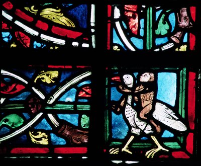 Mies ratsastaa linnulla, 1200-luku tekijältä French School