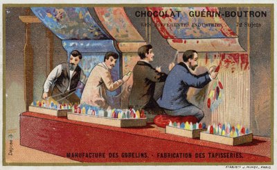 Kuvakudosten valmistus Gobelins Manufactoryssa (chromolitho) tekijältä French School