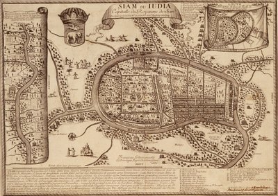 Ayutthayan kartta, 1686 (muste paperille) tekijältä French School