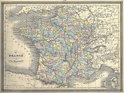 Ranskan kartta - Vuilleminin "" Atlas universel -kirjassa", n. 1851 tekijältä French School
