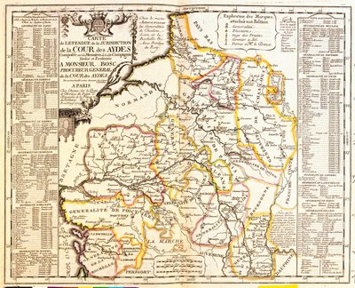 Kartta Ranskan veronalaisista alueista, 1709, Jean-Baptiste Nolinin Le Theater du Mondesta, julkaistu 1717 (käsinvärinen kaiverrus) tekijältä French School