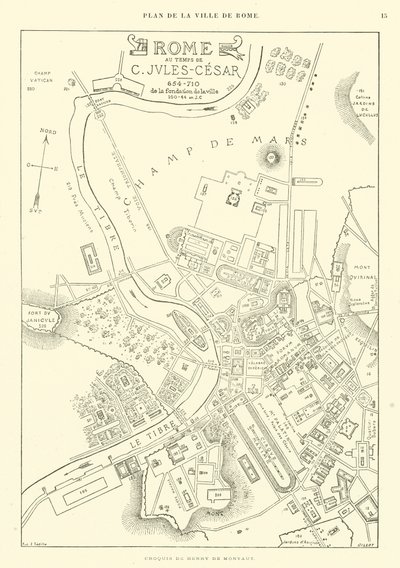 Kartta Rooman kaupungista Julius Caesarin aikana (kaiverrus) tekijältä French School