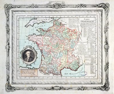 Kartta Ranskan alueista ja piirikunnista, joka tunnetaan nimellä Carte de Necker, 1789 tekijältä French School