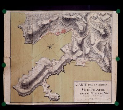 Kartta Villefranchen ympäristöstä Nizzan leveen kreivissä lokakuussa 1748 tekijältä French School