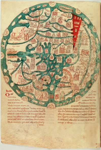 Mappamundi, Sevillalaisen Isidoren mukaan, n. 1130-1135 tekijältä French School