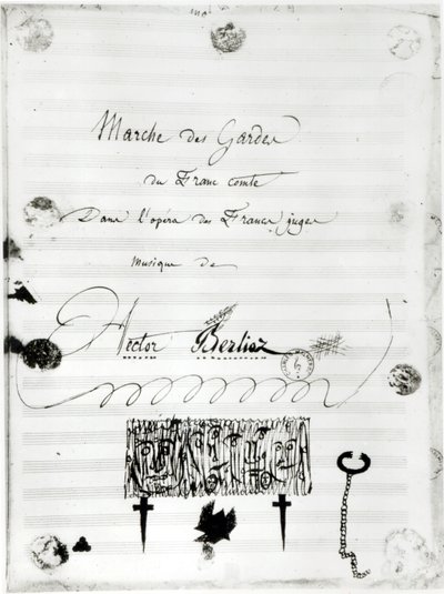 "Marche des Gardes du Franc Comte" Hector Berliozin (1803-69) oopperasta "Les Francs Juges" 1826 (kynä ja muste paperille) tekijältä French School
