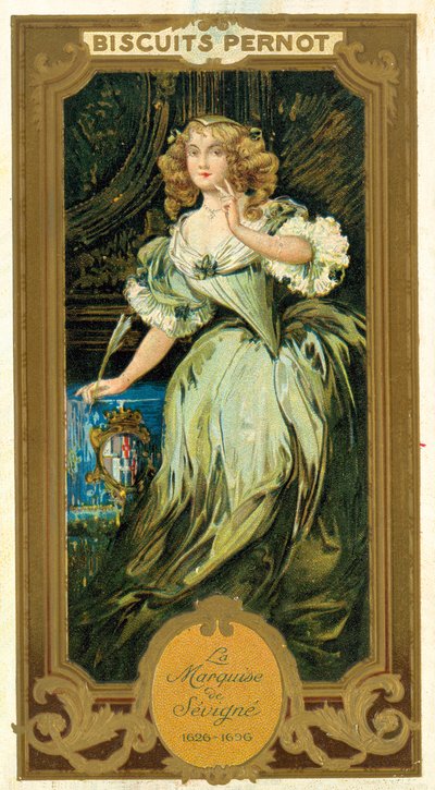 Marquise de Sevigne, ranskalainen kirjailija (chromolitho) tekijältä French School