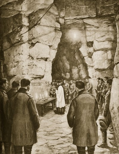 Messu pidetään ennen taistelua ranskalaisissa luolissa, 1914-1919 tekijältä French School