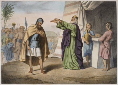 Melkisedek siunaa Abrahamia, kuvitus katekismuksesta LHistoire Sainte, julkaisija Charles Delagrave, Pariisi tekijältä French School