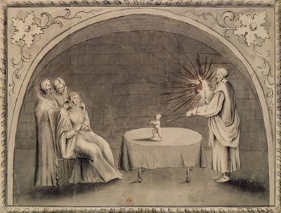 Michel de Nostradame (1503-66) ja Catherine de Medici (1519-89) 1559 (kynä ja muste ja pesu paperille) tekijältä French School
