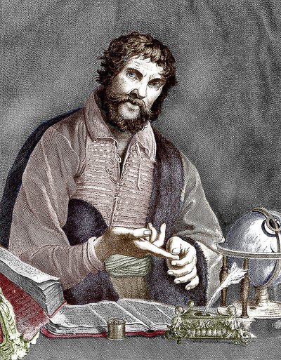 Michel de Nostredame, eli Nostradamus (1503-1566) ranskalainen astrologi ja lääkäri, kaiverrus, värillinen asiakirja tekijältä French School