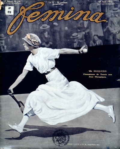 Miss Broquedis, tenniksen olympiamestari, Feminan etukansi, numero 278, 15. elokuuta 1912 (värillinen kuva) tekijältä French School