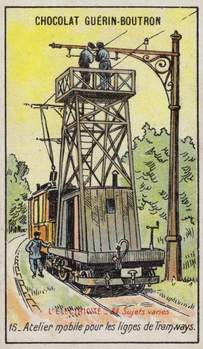 Siirrettävä alusta raitioteiden sähköjohtojen korjaamiseen (chromolitho) tekijältä French School