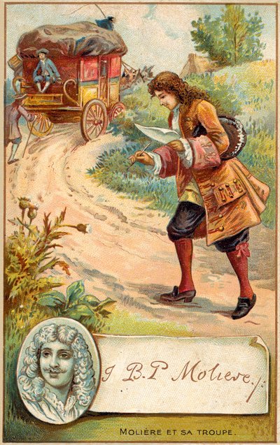 Moliere, ranskalainen näytelmäkirjailija (chromolitho) tekijältä French School