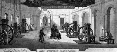 Rahanteko: osta rahapuristimia. Kaiverrus "" Le Monde Illustré" -julkaisussa nro 145, 21. tammikuuta 1860. tekijältä French School