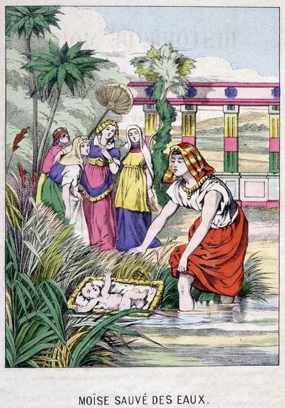 Moses Saved from the Waters - julkaisussa "Mooseksen elämä", toim. Olivier Pinot, Epinal, 1800-luvun loppu tekijältä French School