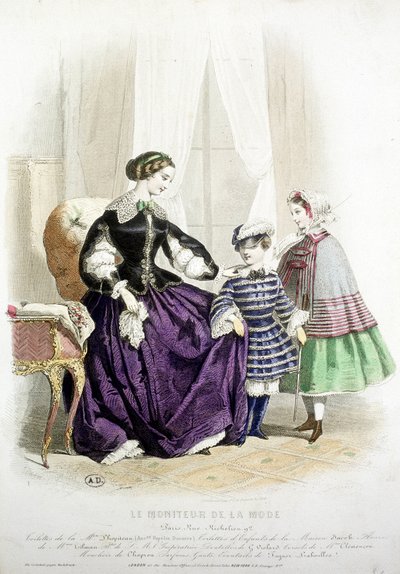 Äiti ja lapset - elokuvassa "The Fashion Monitor", 1800-luvun puoliväli tekijältä French School